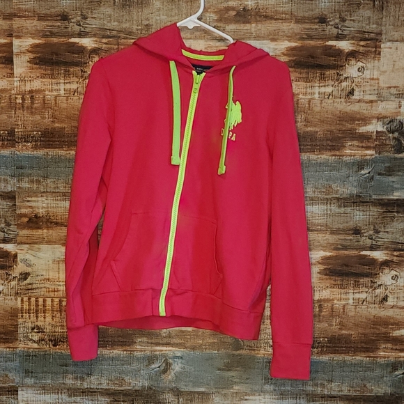 U.S. Polo Assn. Pink neon green zip up hoodie  XXL - Picture 4 of 7